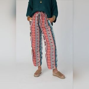 Three Bird Nest Striped Boho Drawstring Pants in Red, Blue, White